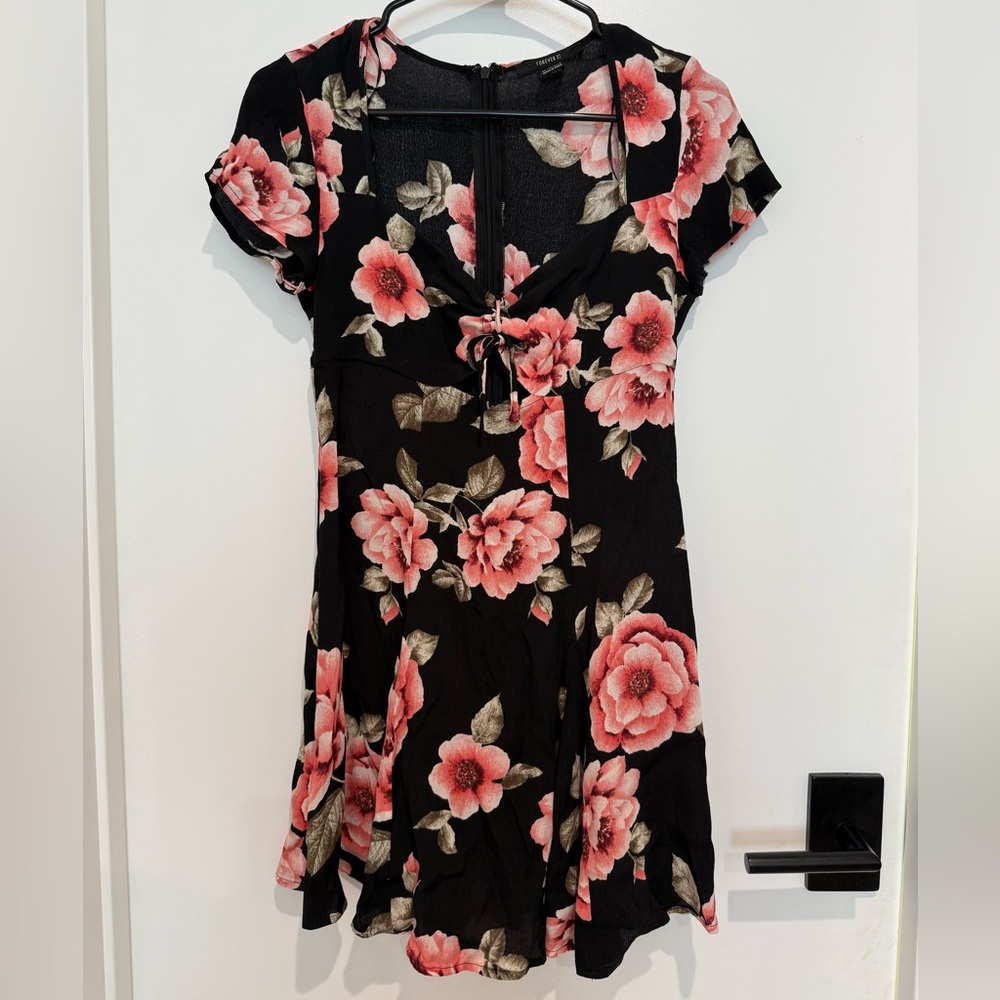 Forever 21 Black Dress with Pink Floral Design